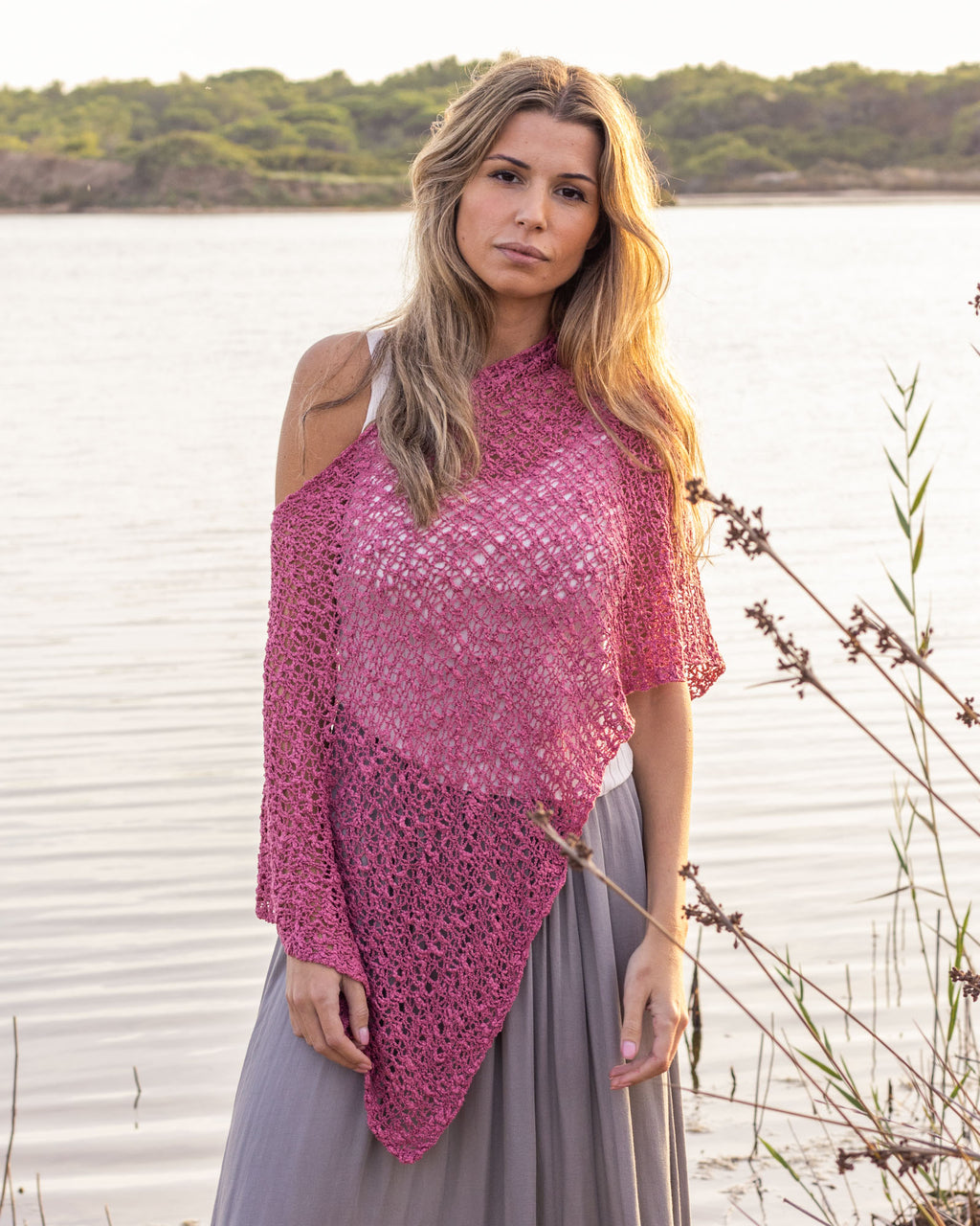 Poncho bohemio rosa antiguo