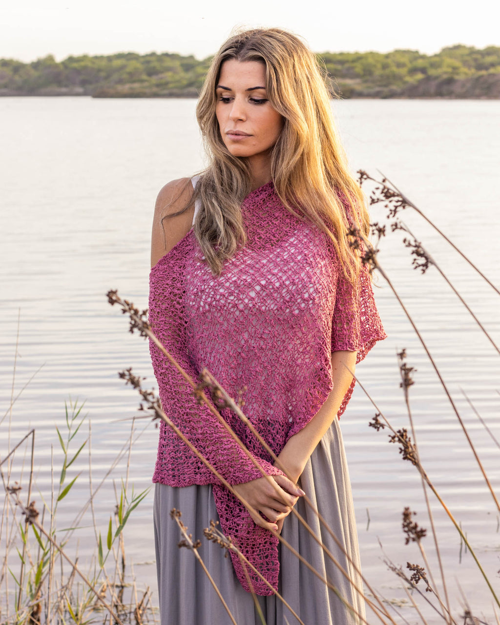 Poncho bohemio rosa antiguo