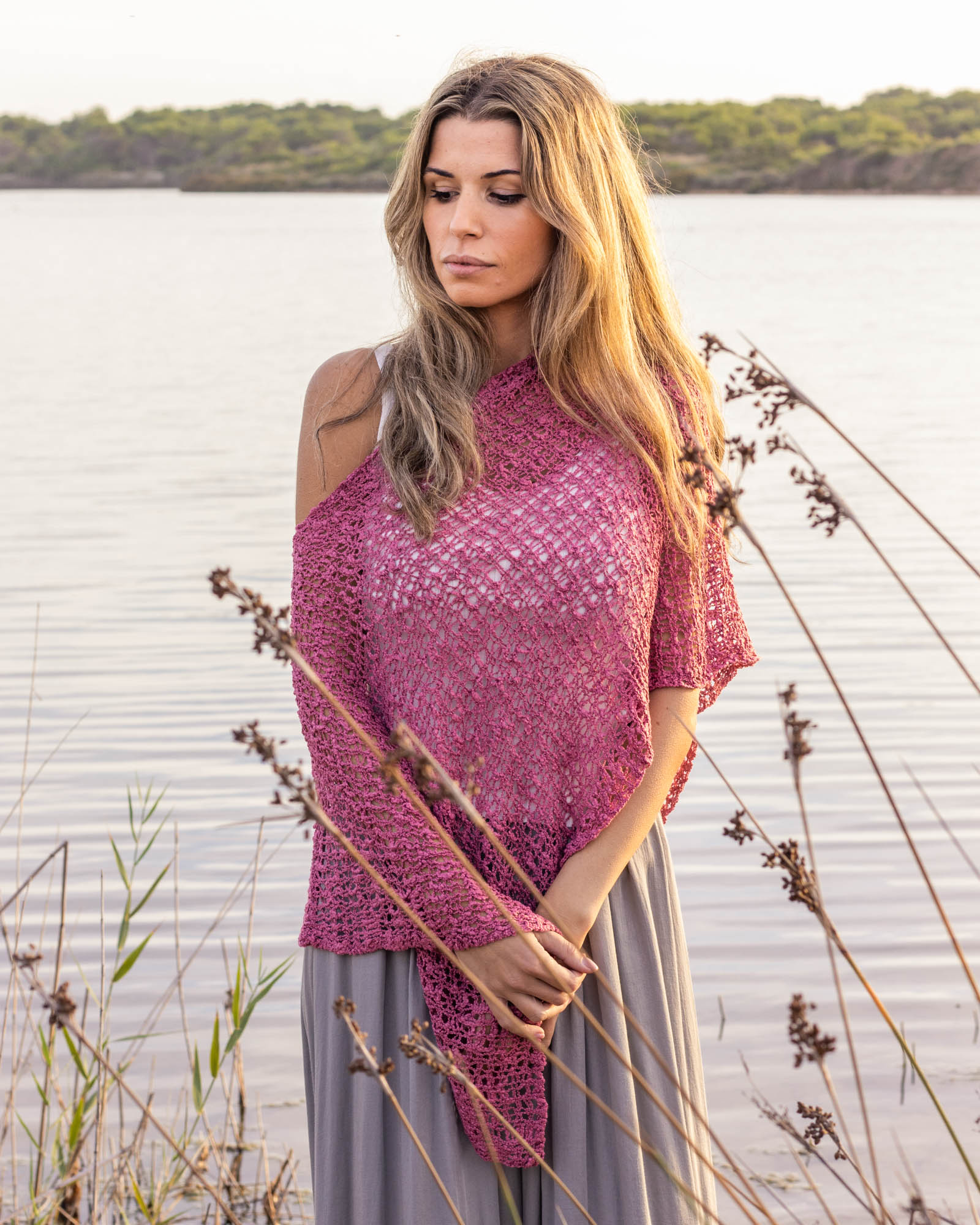 Poncho bohemio rosa antiguo