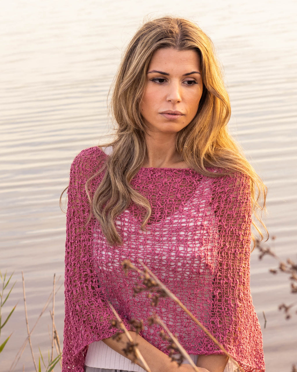 Poncho bohemio rosa antiguo