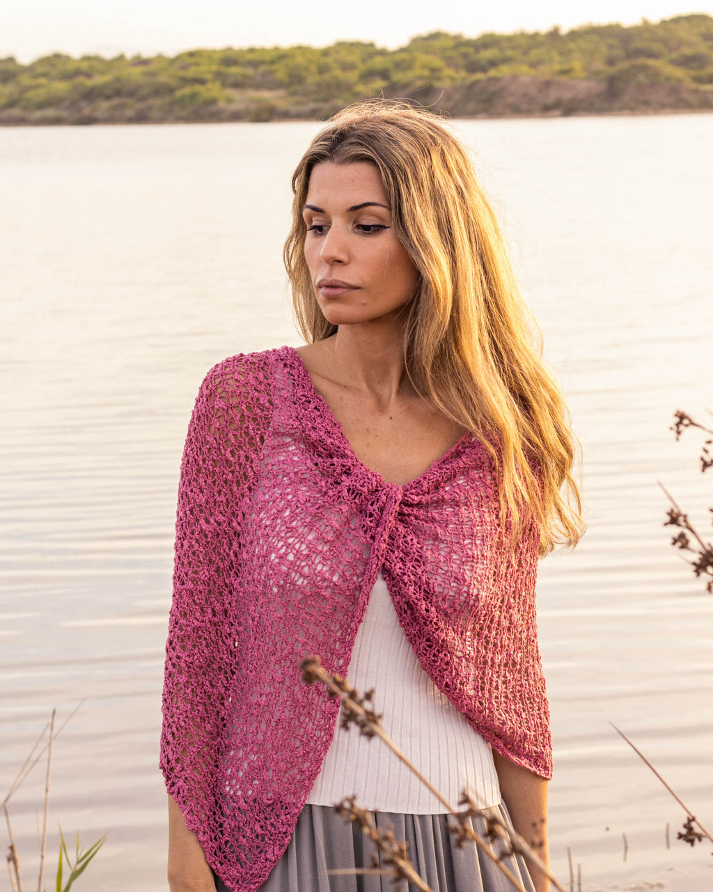 Poncho bohemio rosa antiguo