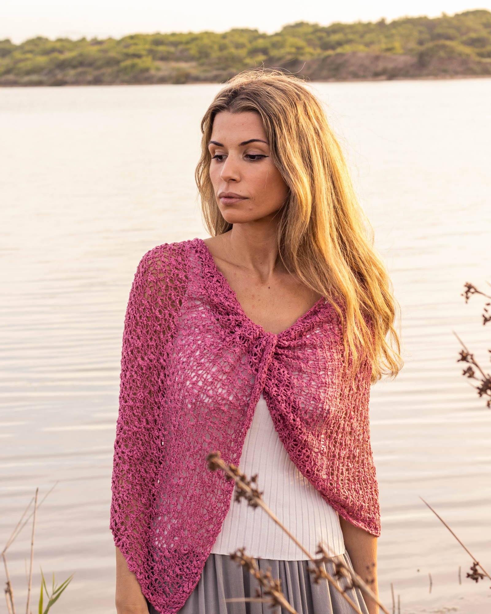 Poncho bohemio rosa antiguo