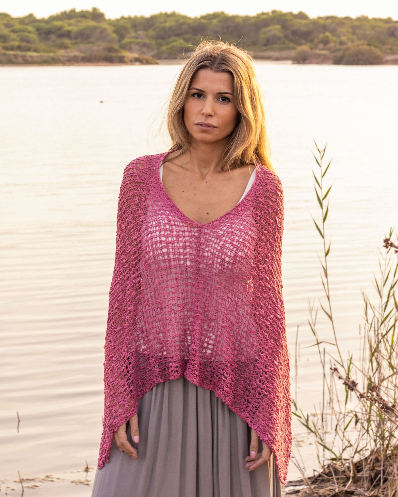 Poncho bohemio rosa antiguo