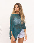 Poncho bohemio turquesa