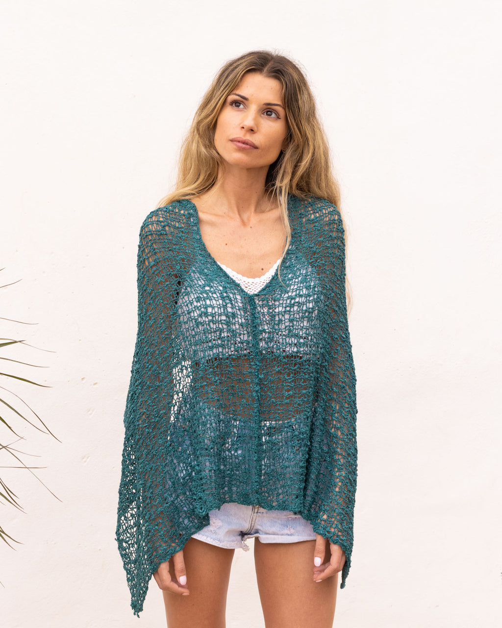 Poncho bohemio turquesa